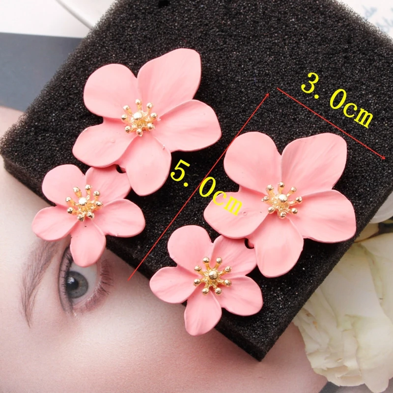 Drop Earrings Korean Big Double Flower For Woman Summer Beach Party Metal Statement Ear Boho Fashion Jewelry Girl Gift,dangle earrings,drop earrings,flower earrings,long earrings