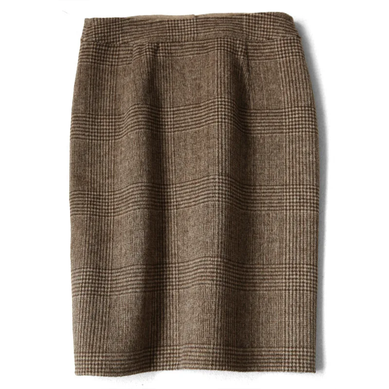 New Born Autumn And Winter Skirts Womens Clothing Female Fashion Vintage Slim Hip Wool Plaid Knee-length Midi Pencil Skirt