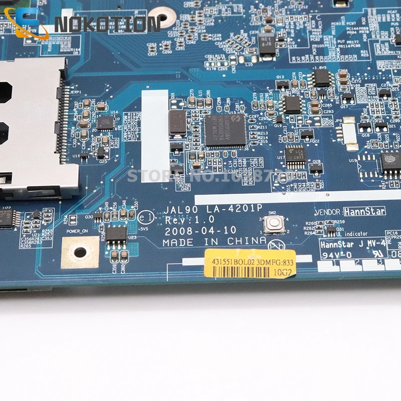 NOKOTION JAL90 LA-4201P MBAQL02001 материнская плата для ноутбука acer aspire 4930g 4930 с графическим слотом PM45 DDR2 Бесплатный процессор