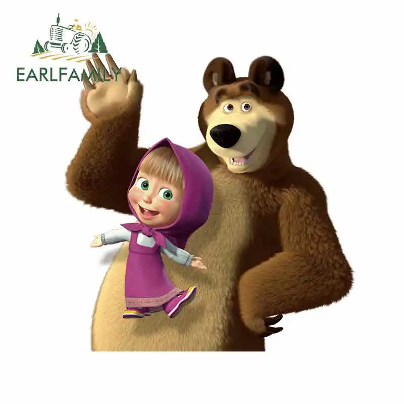 

EARLFAMILY 13cm x 12.8cm for Masha And Bear JDM ATV High Quality Car Stickers Waterproof The Whole Body Vinyl Decal Gift