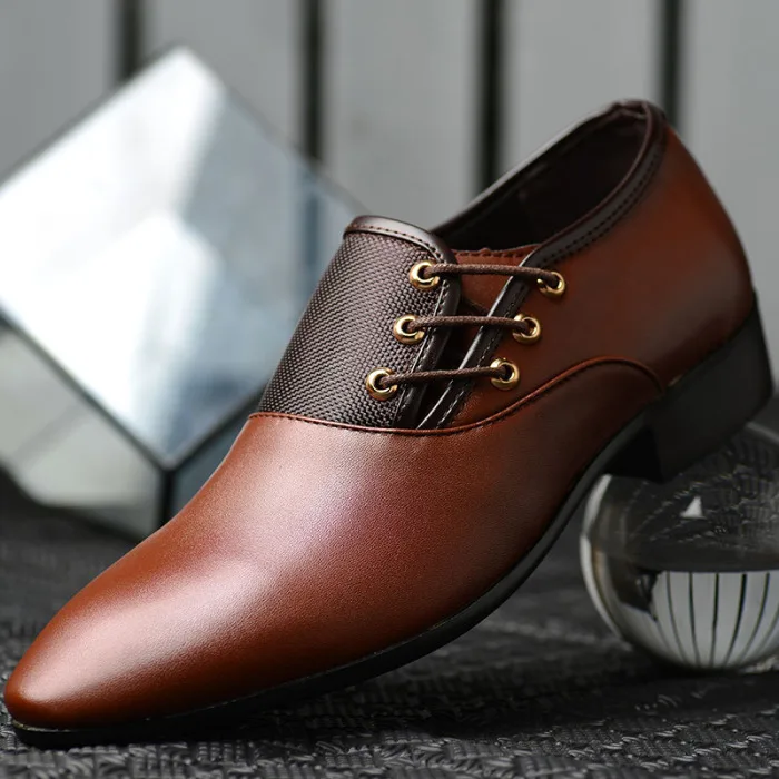 Новая деловая Мужская обувь из искусственной кожи; повседневная обувь на плоской подошве с острым носком; обувь на шнуровке; MV66