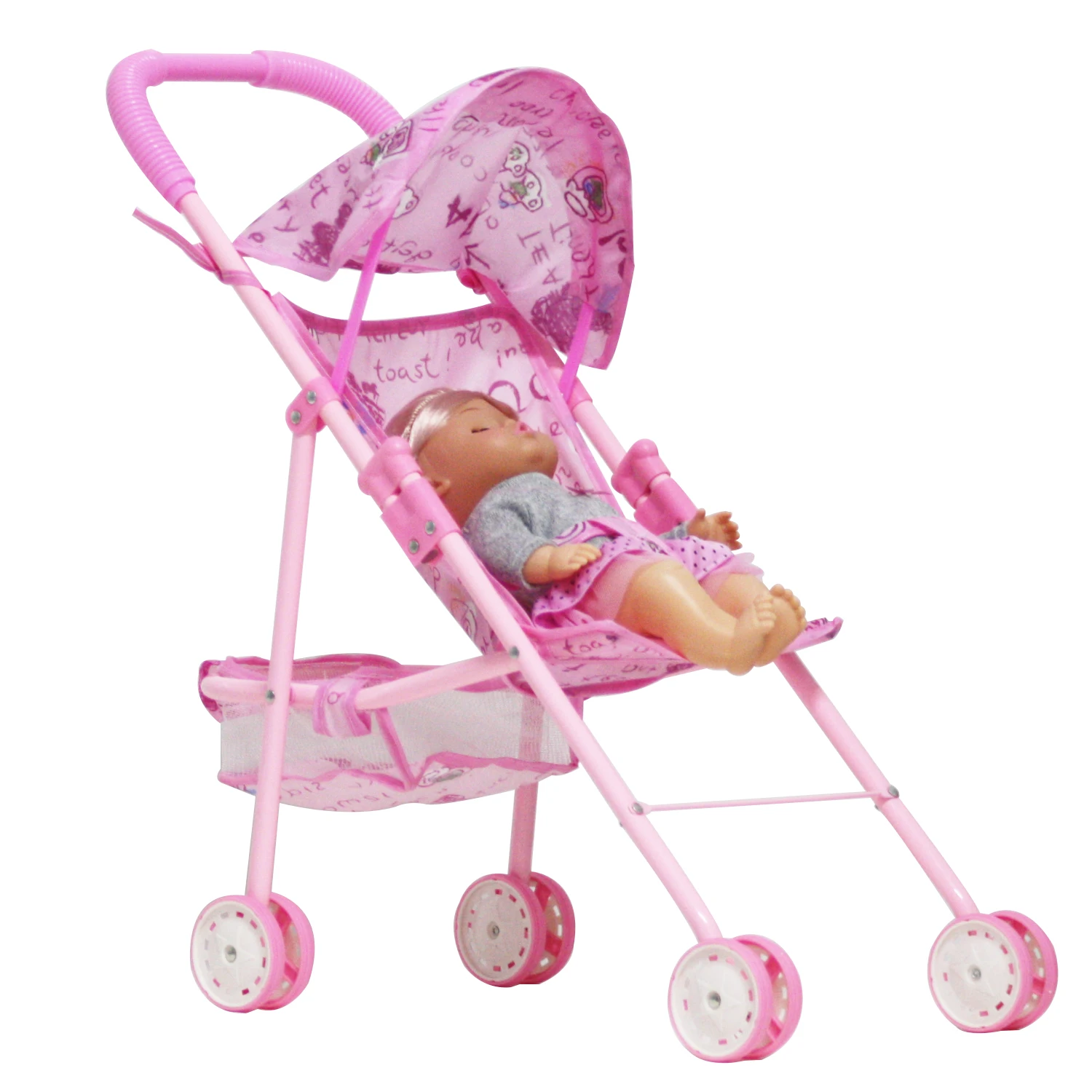 

50*38CM Cart Simulated Doll 12 Inch Toy Cart Baby Home Toy Baby Cart with Awning Iron Rod Cart Pushcart Toy Girl's Gift Kid Toys