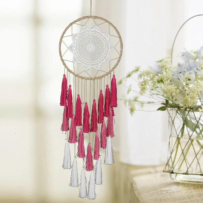 Traditional Tassels Fringed Hanging Dream Catchers DIY Home Decorations Wall Art 20cm Metal Ring Handmade Dreamcatchers MS7028