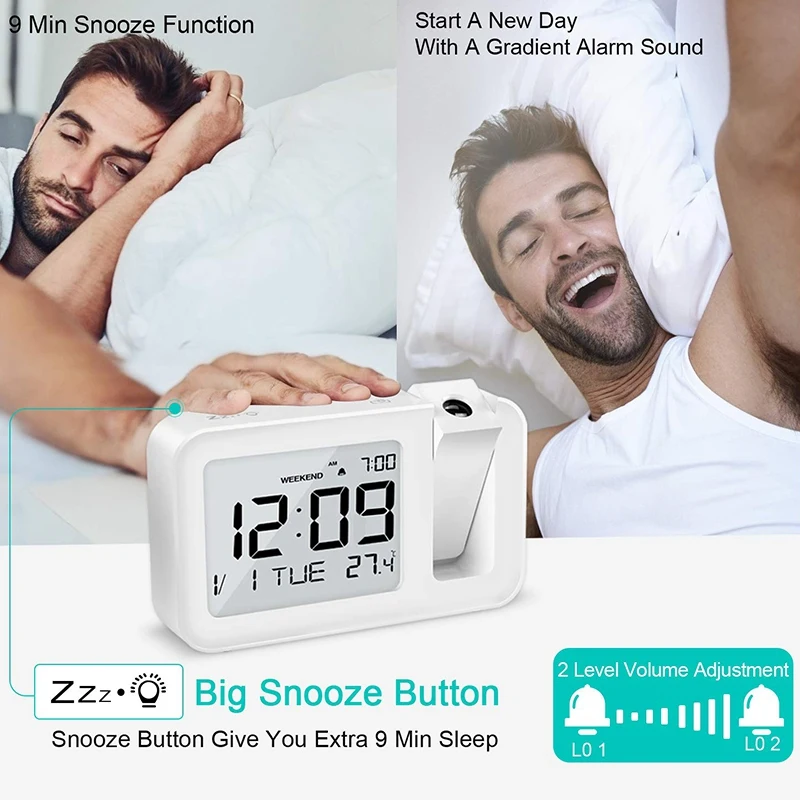 Alarm Clock Projection Alarm Clock Dual Alarm Clock 3.8 Inch LED Alarm Clock Large Number Clock 4 Brightness, Snooze, 2 Alarm So