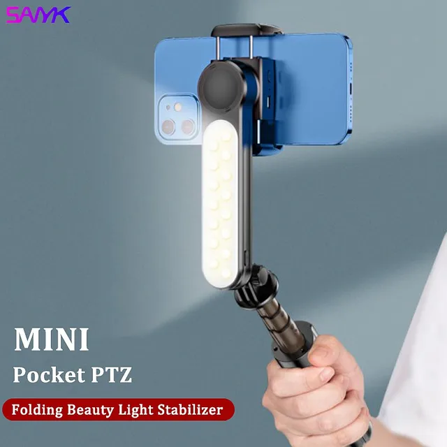 SANYK Gimbal Stabilizer Single Axis Stabilizer Bluetooth Selfie Stick Anti-shakeTripod With Led Fill Light for Vlogging black