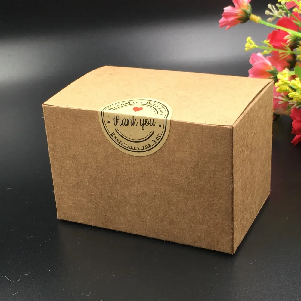 

24Pcs/Lot Multiple Sizes Paper Rectangular Box Free Sticker Print Handmade With Love Heart Thank You For Soap Cup Cake Storage