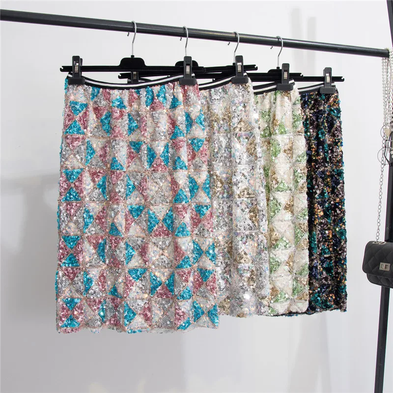 

Glittering Sequined High Waist Skirt for Women's Spring and Summer Mid-Length One-Step Skirt Nightclub Party Slimming Hip Skirts