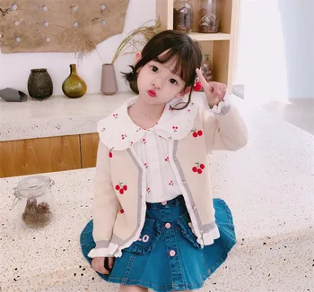 

Girls Knitted Clothing Baby Embroidery Cherry Cardigan Lovely Jacket Children Autumn Fashion Outwear Kids Clothes