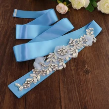 Light Blue Floral Sashes Wedding Belts Applique Bridal Belt Women Wedding Dress Accessories Artificial Flowers Maternity Belt