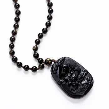 

Koi Fish Lotus Obsidian Carved Pendant Necklace Lucky Wealthy Symbol Business Gifts