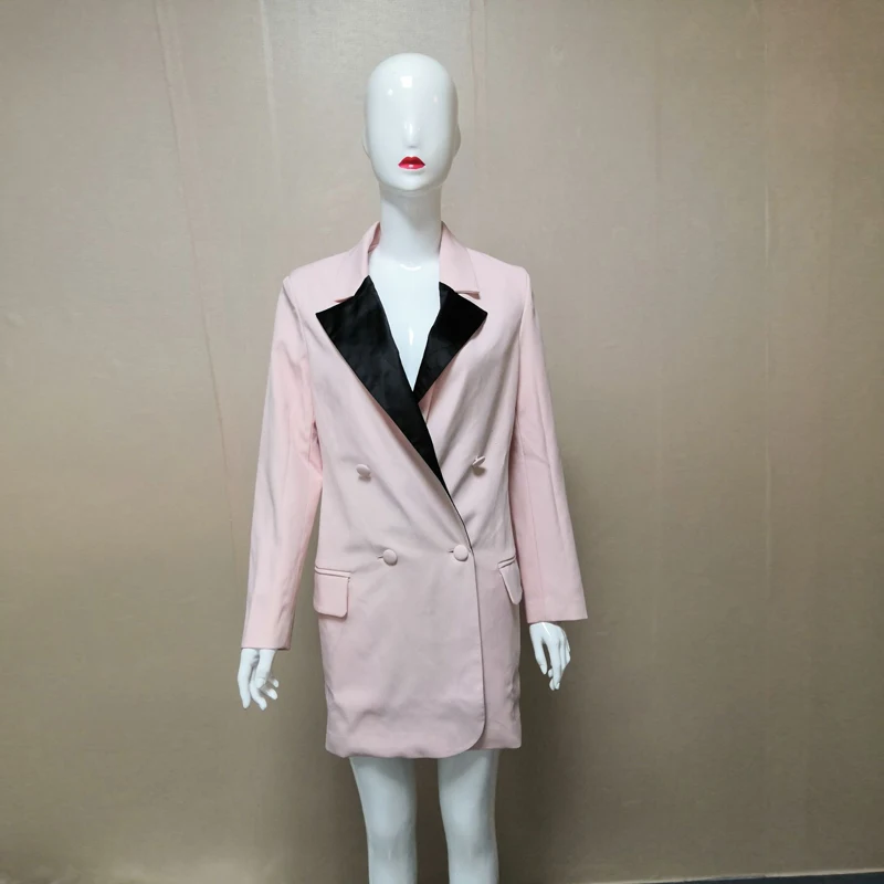Pink Babatique Новейшее модное розовое пальто высокого качества с длинным рукавом и пуговицами, сексуальное повседневное зимнее женское пальто с v-образным вырезом - Color: Pink