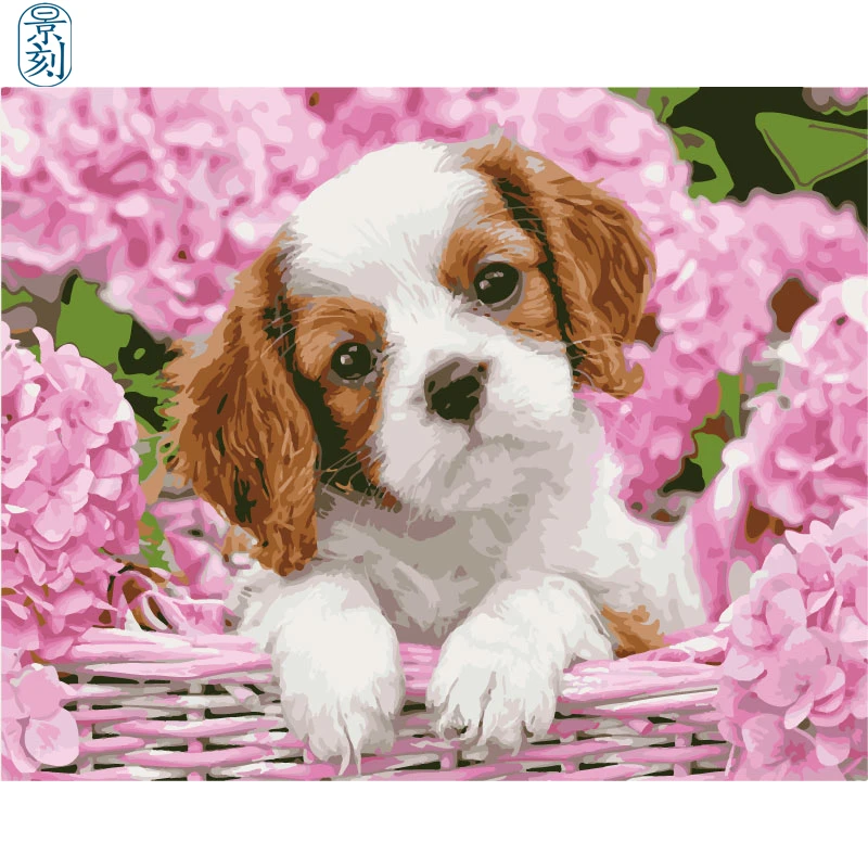 Кленовые листья и dog.40 x 50 см, живопись по номерам, сделай сам, искусство стены, украшения гостиной, пейзаж, фигура, животное, цветок, мультфильм