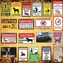 [Luckyaboy] Cat Dog Rules Warning Notice vintage Tin Signs Wall Metal Painting Antique Gift home bar Pub Decor AL017