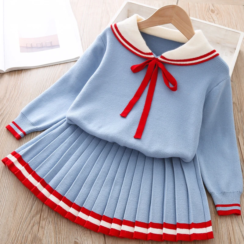 sky blue Humor bear/комплект одежды для девочек осень-зима, свитер для девочек в школьном стиле+ юбка, комплекты для От 2 до 6 лет, коллекция года, детская одежда для девочек - Цвет: sky blue