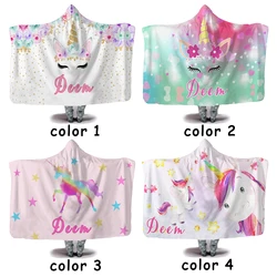 LVYZIHO – couverture à capuche personnalisée, motif licorne, arc en ciel, étoiles, chaude, polaire, pour pique nique à la maison 