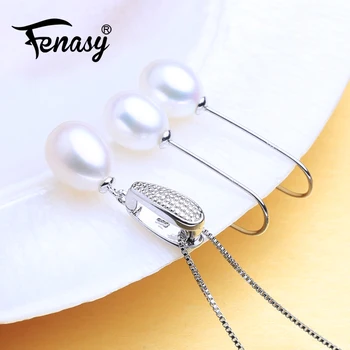 

FENASY Pearl Jewelry Sets For Women Classic Natural Pearl Pendant Necklace 925 Sterling Silver Long Earrings Fashion Jewelry