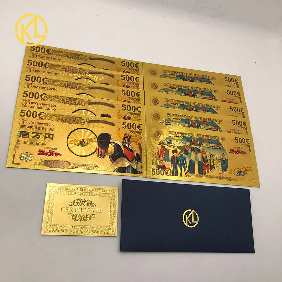 1set Japanese Anime UFO Robot Grendizer Goldorak Gold Foil Banknote Plastic Cards for Collection and Gifts