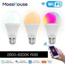 Moeshouse 9w e27 wifi inteligente lâmpada led rgb c + w pode ser escurecido vida inteligente tuya app trabalho da lâmpada com alexa google casa ac110v/220v