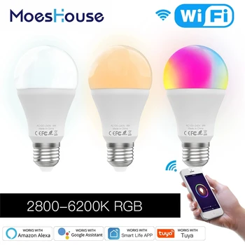 

MoesHouse 9W E27 WiFi Smart LED Bulb RGB C+W Dimmable Smart Life Tuya APP Lamp Work with Alexa Google Home AC110V/220V