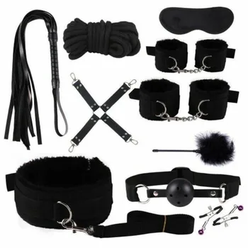 10PCs BDSM Adult Sex Toys Plush Handcuffs Strap Whip Rope Sexy Bed Restraints Bandage Couples Sex Toys Sexual Toy Adult Kits hot 5