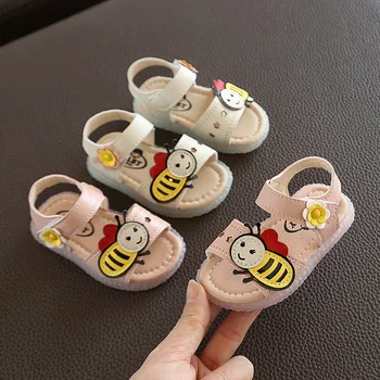 

Soft-sole Baby Girls Sandals 0-1-2-year Toddler Girls clogs Summer 2020 Infant Kids First Walker Barefoot Flat with Cartoon Bee