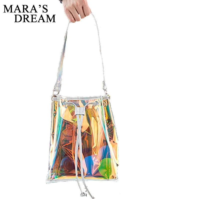 

Mara's Dream 2019 New Laser Bag Bucket Transparent Colorful Harajuku Style Girl Shoulder Bag