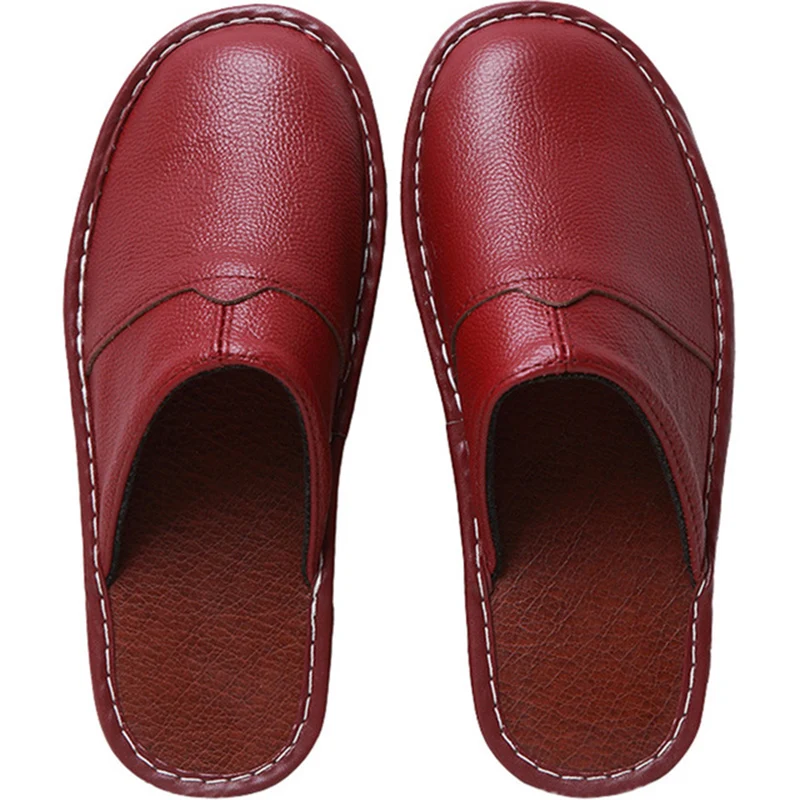 

Spring And Autumn New Ladies Leather Home Slippers Female Home Indoor Couple Drag Thick Bottom Non-slip Leather Slippers Male