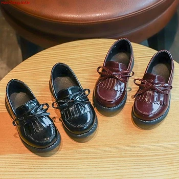 

New Kids Leather Wedding Dress Shoes For Girls Brand Children Black Wedding Shoes Boys Formal Wedge Sneakers Flat