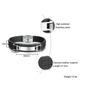 

FNL TBB14 steel bangle hot sell popular bracelet man single steel material 20cm real leather bracelet