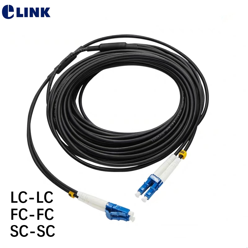 100mtr Armored Fiber optic Patch Lead waterproof LC-LC SC-SC FC-FC 2 core Singlemode FTTA armor jumper Outdoor SM DX OD=3-3.3mm lc fast connector Fiber Optic Equipment