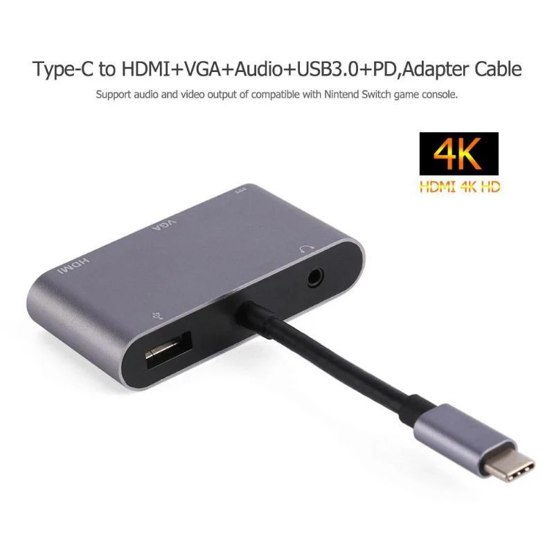 Новый адаптер типа C 5-в-1 3 USB Type к HDMI VGA 5 мм разъем с источником питания для MacBook Pro