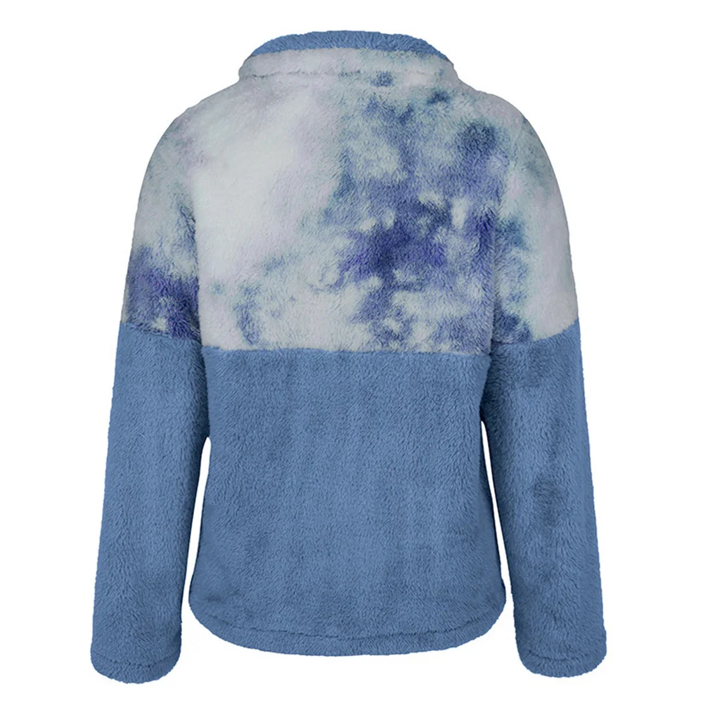 Fashion Warm Sweater Fleece Contrast Stitching Autumn Winter Thickened Sweater Ladies Zipper Lapel Street Tops Ladies Pullovers