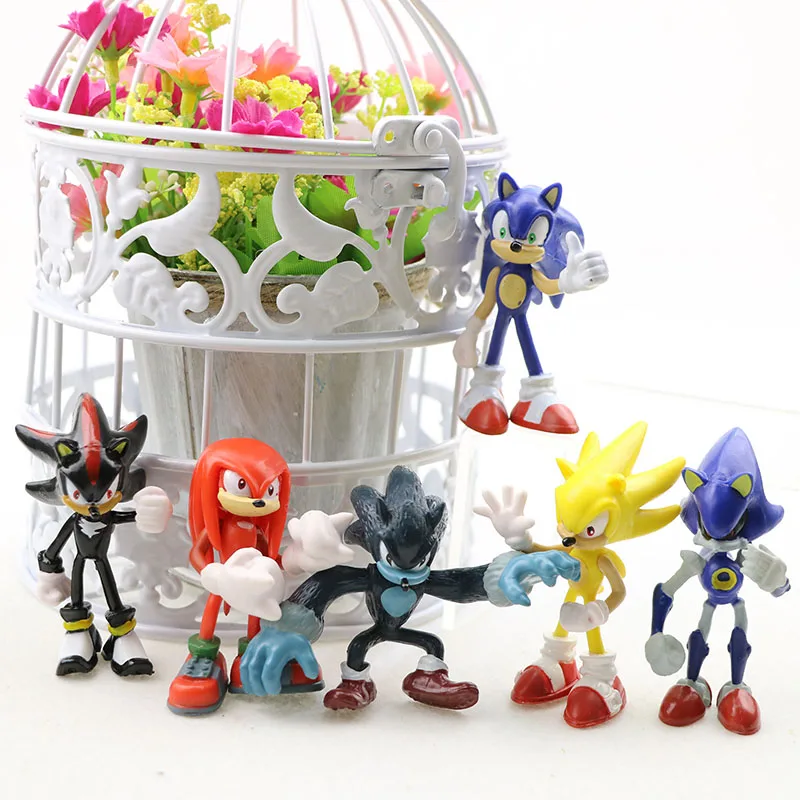 6 шт./компл. детские игрушки фильм Sonic зубная щётка фигурку Sonic зубная щётка тени хвосты ПВХ коллекция хобби героев модель куклы для детей