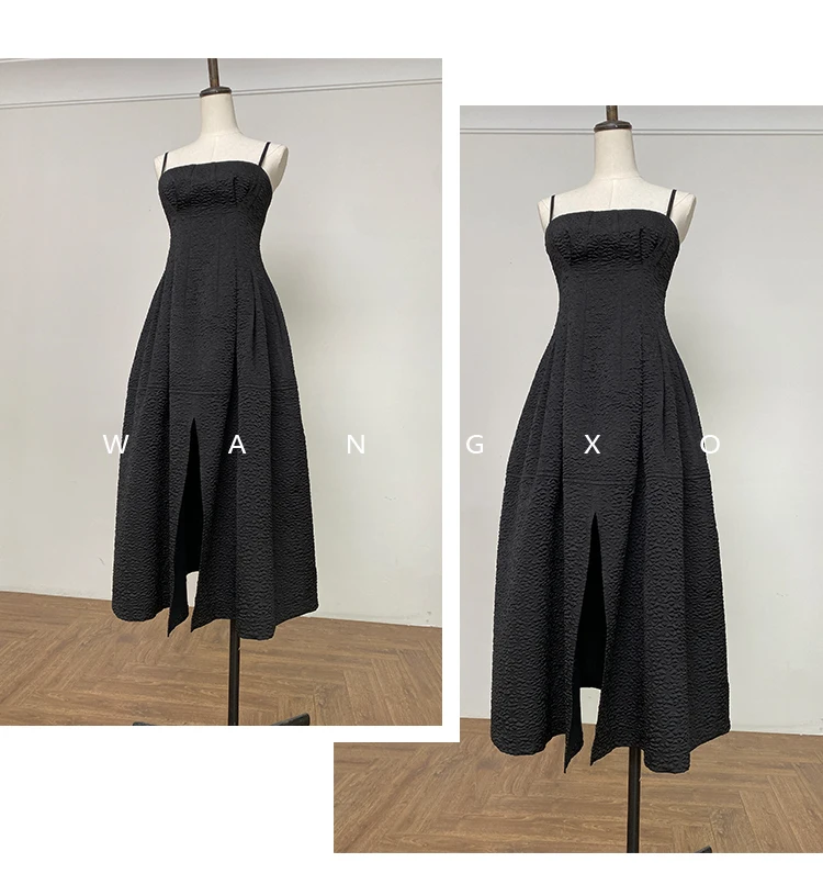 Jielur Chic Klassische Kleid Elegante Frauen Seite Split Jacquard Kleider Party Abend Ballkleid Spaghetti Strap Schwarz Kleid Vestido – Detail 2