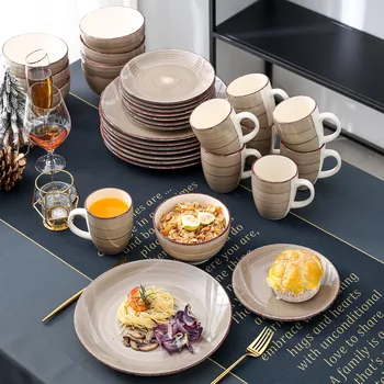 

Vancasso Bella-C 32-Pieces Porcelain Dinner Set Vintage Look Ceramic Plate Set with 8*Dinner Plate,Dessert Plate,Bowl,Mug Set
