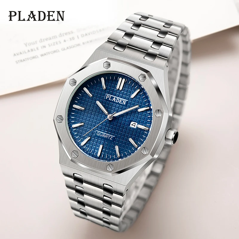PLADEN Luxury Quartz Men Watch Waterproof Shockproof Stainless Steel Butterfly Buckle Luminous Ome Together Major Holiday Gifts afbeelding