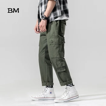 

Men Vintage Cargo Pants 2019 Mens Japanese Streetwear Straight Pants Male Khaki Streetwear Overalls Joggers Pants
