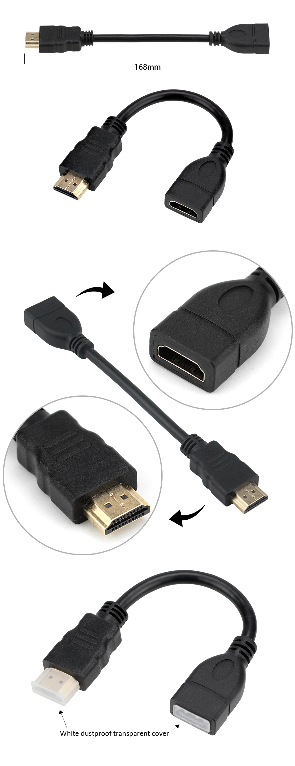 Черный HDMI кабель-удлинитель для мужчин и женщин 16,8 см HDMI 1080P 1,4 в HDMI расширенные кабели для HD tv lcd ноутбука PS3 проектора