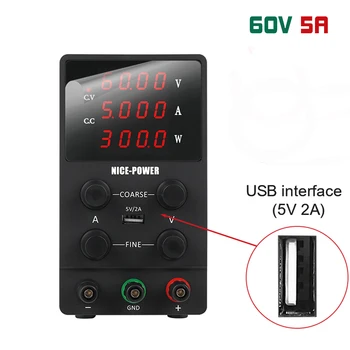 

DC Adjustable Switching Power Supply Laboratory 60V 5A Bench Power Source Digital Voltage Stabilizer 110V/220V