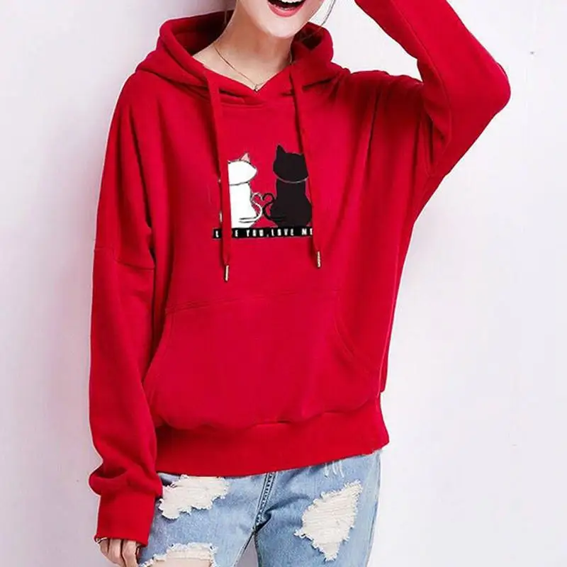 Bonito dos Desenhos Feminino com Capuz Mulheres Kpop Hoodies Animados Gato Impressão Tamanho Grande Moletom Feminino Inverno Harajuku Manga Longa Solto Pulôver 9 Computers & Electronics