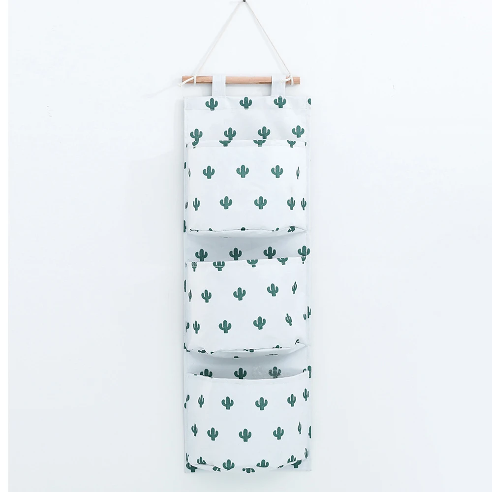 Green Cactus Настенная сумка из ткани Оксфорд, 3 кармана, сумка для хранения, многослойная настенная дверь, шкаф для мелочей, косметический Органайзер, карманы - Цвет: Green Cactus