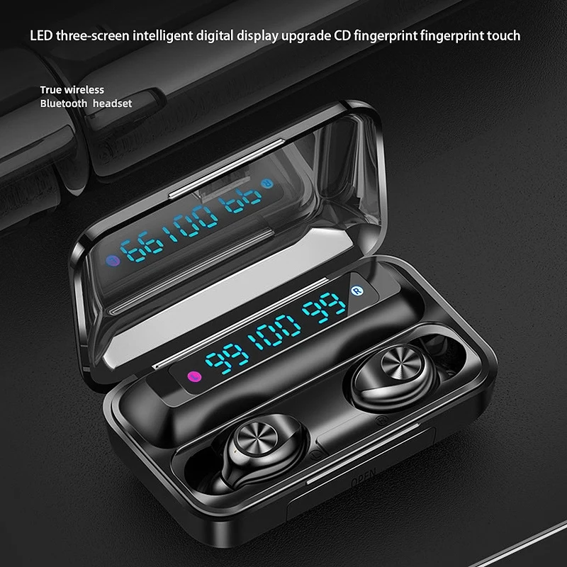 F9 10 Bluetooth 5 0 Earphone Wireless Sports Waterproof Three Display Earphone with Microphone for Iphone Android