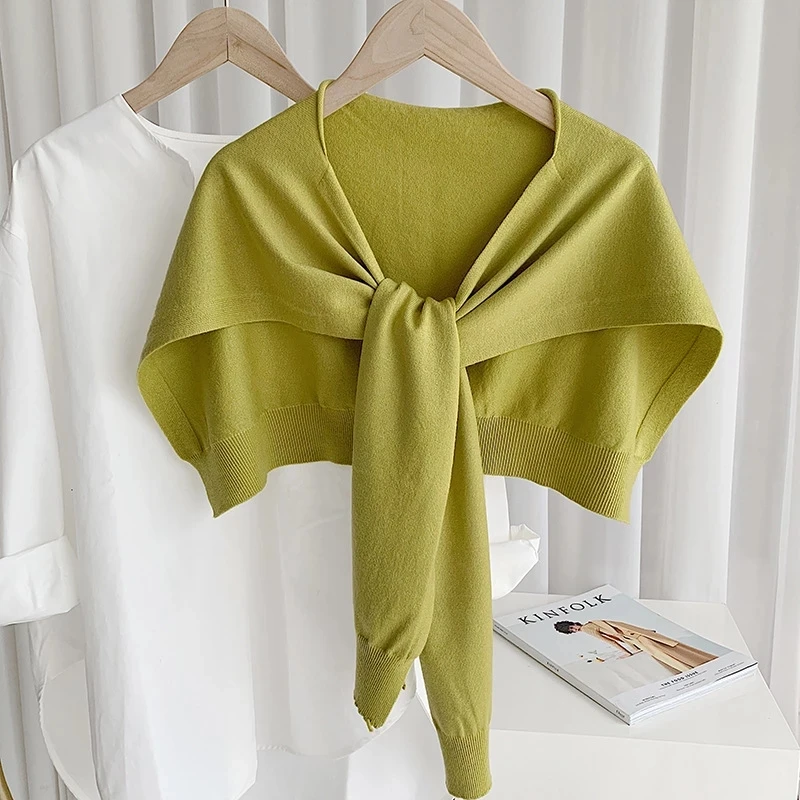 Korean Solid Color Neck Guard Scarve Woman's Knitted Warm Shawl Winter Wool Blouse Shoulders Fake Collar Cape Knotted Scarf Q36 knitted scarf knitted scarves neck gaiter scarf neck warmer scarf plain hijab scarf