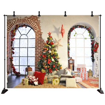 

Acejoker Merry Christmas Backdrop Christmas Tree Gift Box On the Blanket Brick Wall Background Vinyl Photography Photo Porp