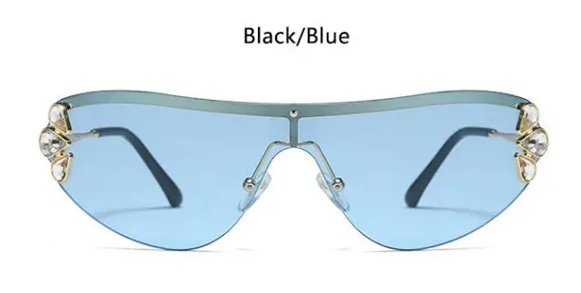 black blue Новинка, модные солнцезащитные очки, большие металлические очки для женщин, оттенки, капли воды, Кристальные украшения, солнцезащитные очки для женщин, градиентные - Цвет линз: black blue