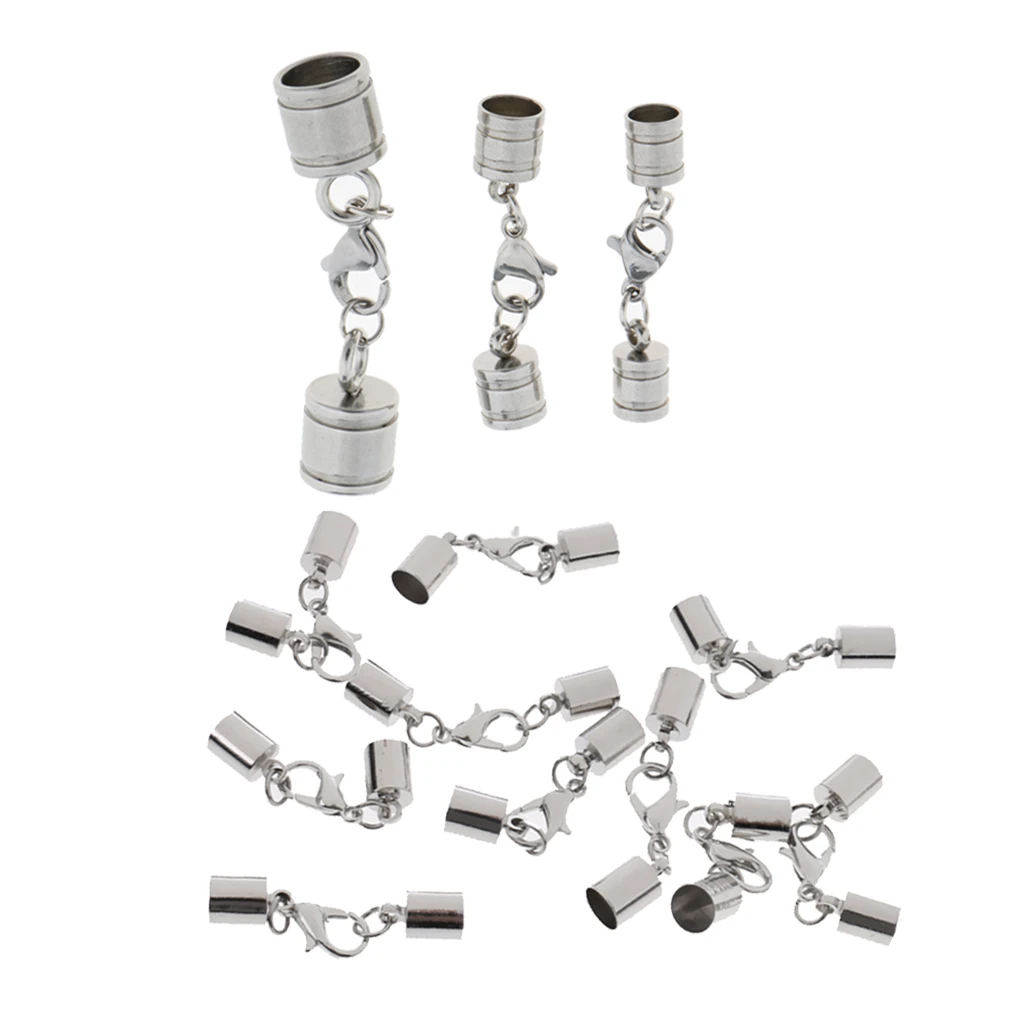 13 Pieces Bulk silver color Stainless Steel Barrel Bead Leather Cord Ends Caps Jewelry Finding Clasp Making Craft