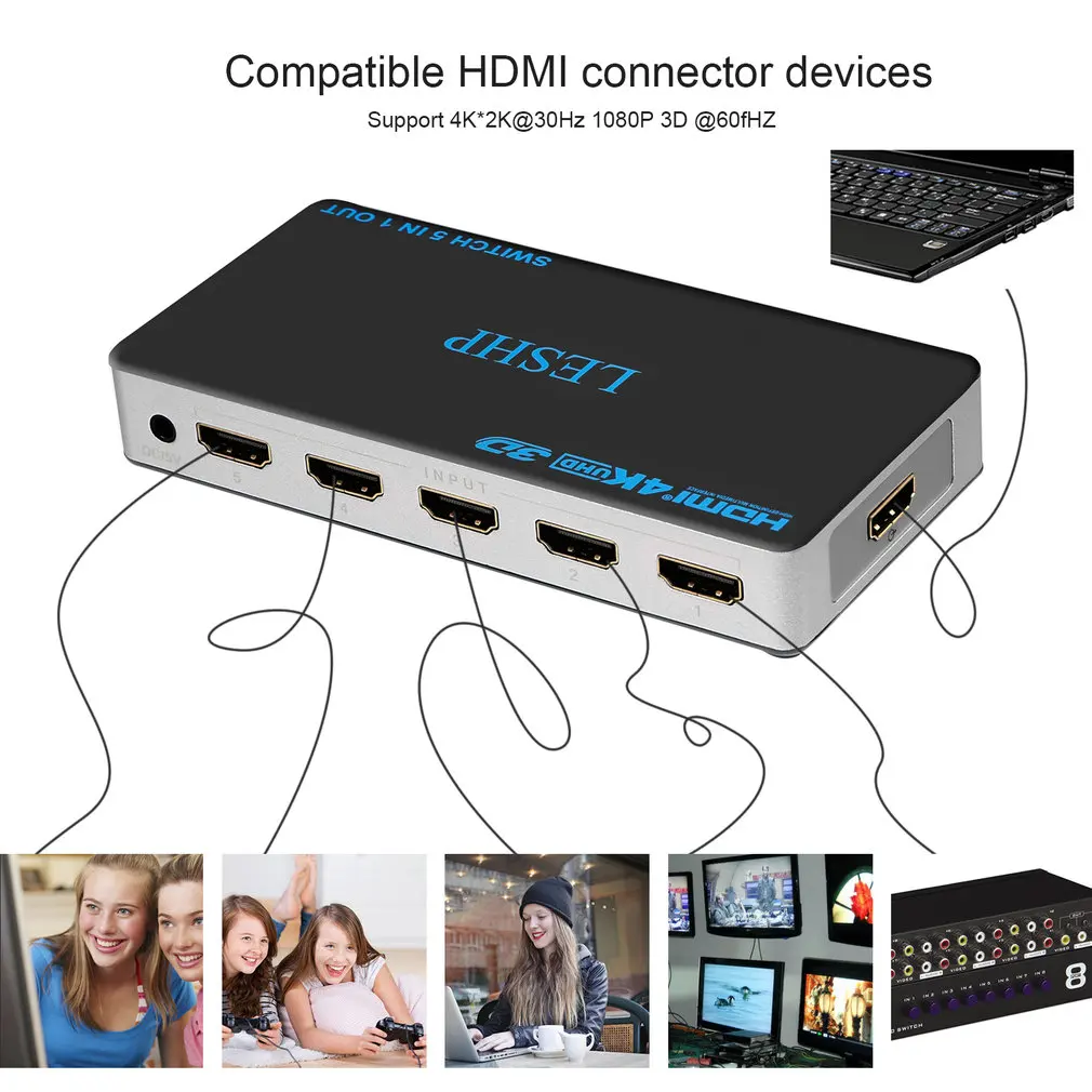 LESHP переключатель 5 в 1 выход 5 портов HDMI переключатель Ultra HD 4K x 2K Поддержка 3D для игр просмотра фильмов низкое энергопотребление