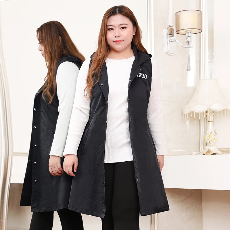 Черный TUHAO, Женское пальто без рукавов,, большой размер, 10xl, 8XL, 6XL, 4XL, элегантный женский жилет, длинный, с буквенным принтом, свободные, с капюшоном, для офиса, леди, пальто - Цвет: Черный