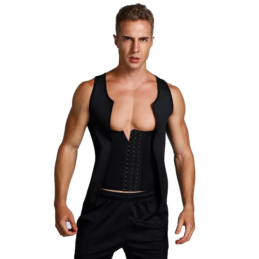 

Mens Sport Sauna Sweat Waist Trainer Neoprene Vest Slimming Body Shaper Tummy Fat Burner Tops 3 Rows Hooks work out Weight Loss