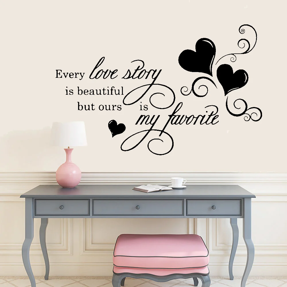 Vinyl Wall Quote /"Every Love Story Is Beautiful.../" Modern Wall Sticker